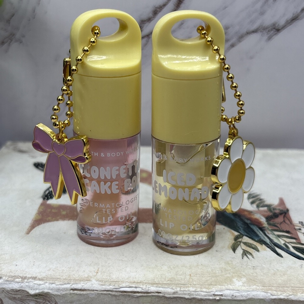 Bath & Body Works Lip Oil 2 Pc Set Confetti Cake Pop Iced Lemonade New